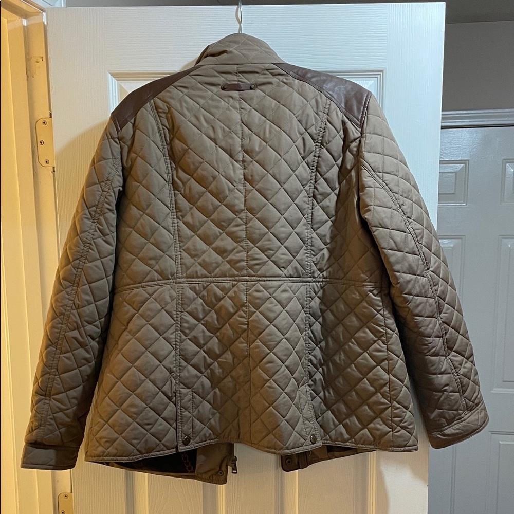 Lauren Ralph Lauren Faux-Leather-Trim Quilted Brown/Tan Jacket - Picture 2 of 15